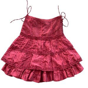 Cordelia Burgundy Corset Sides Size S Below Knee Length Ruffled Skirt